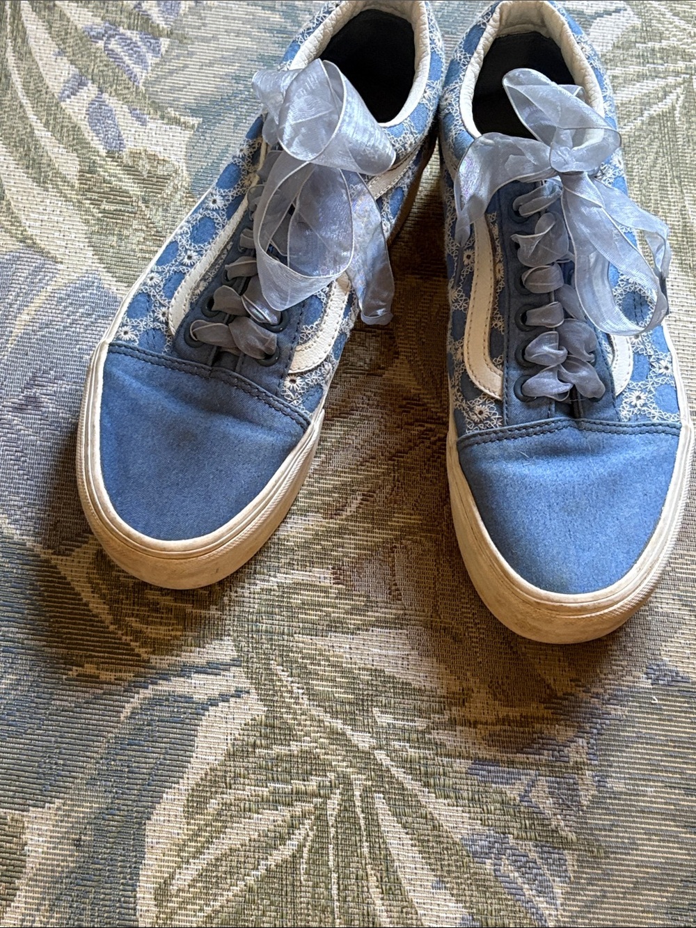 Vans Light denim blue with eyelet lace accents . Low Top platform sneakers.